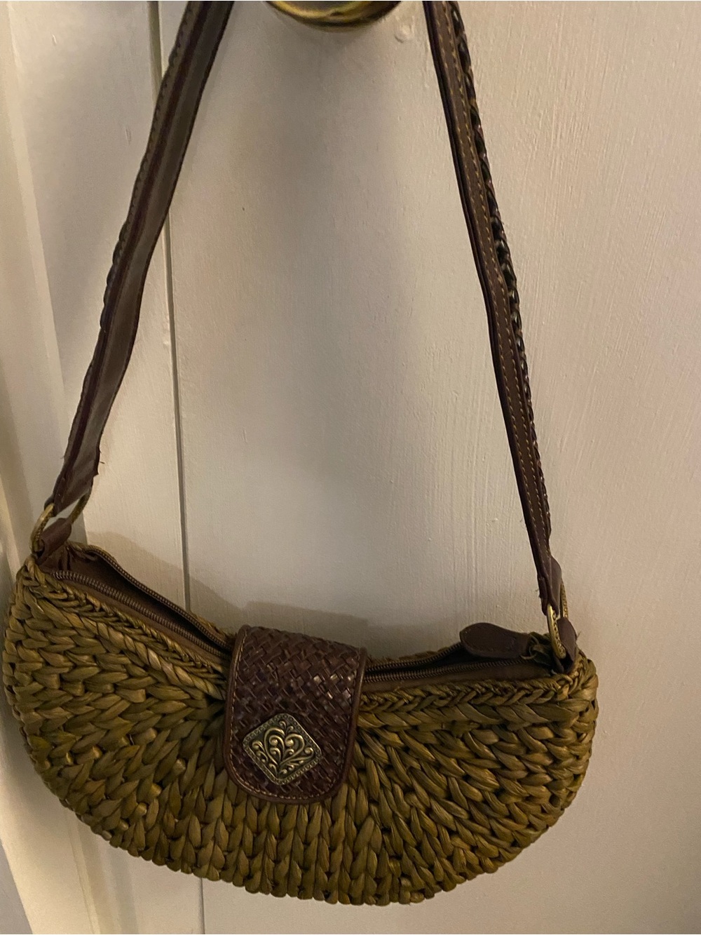 Coldwater Creek Brown Crescent Shaped Straw Shoulder Purse Used